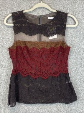 Bailey 44 Anthro Size M Ombre Lace Tank Top Sheer Brown Y2k Coquette Fairy